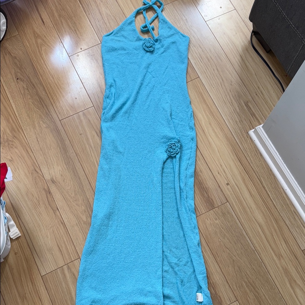 Teal Blue Halter Dress